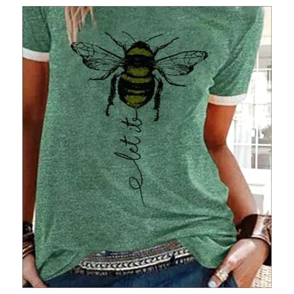 LAST ONES~NEW ‘Let It Bee’ Green Graphic Crew Tee - Picture 5 of 5
